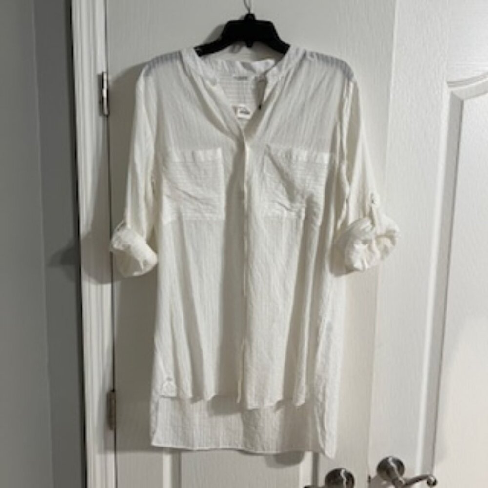 Kaktus Womens Cotton Tunic Striped Blouse Mid Sleeve White Large NWT